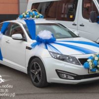 свадебные украшения на машину в синем цвете